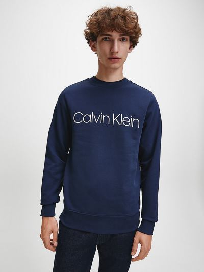Calvin Klein Ruhák HU832146 | Calvin Klein Organic Cotton Logo Férfi Pulóver Sötétkék